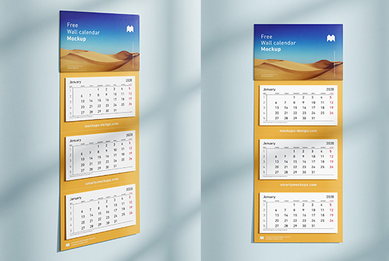 Free 3 panel wall calendar mockup