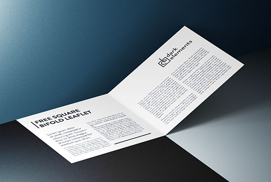 Dark Elements / Square bifold leaflet mockup