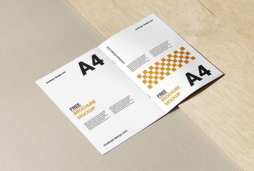 A4 brochure with wood and paper mockup