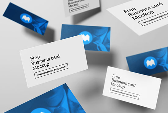 Free flying business cards mockup