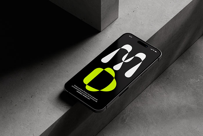 iPhone 15 on concrete background mockup