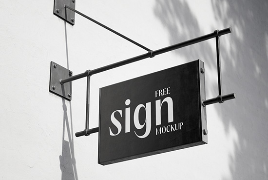 Hanging sign on blank wall mockup