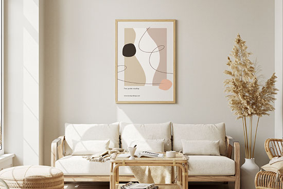Poster in boho room mockup