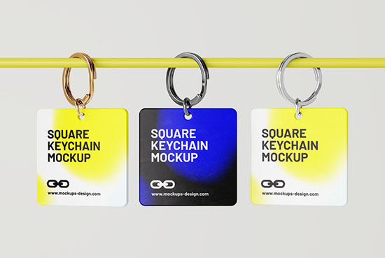 Free square keychain mockup